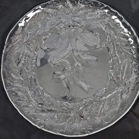 Arcoroc Vintage Clear Glass Christmas Holly Ribbon Cookie Serving Platter - Picture 5 of 5